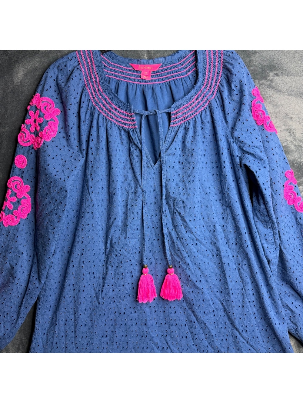 Lilly Pulitzer Lucee Dress Oyster Bay Navy Bayside Eyelet Size M - Picture 8 of 9